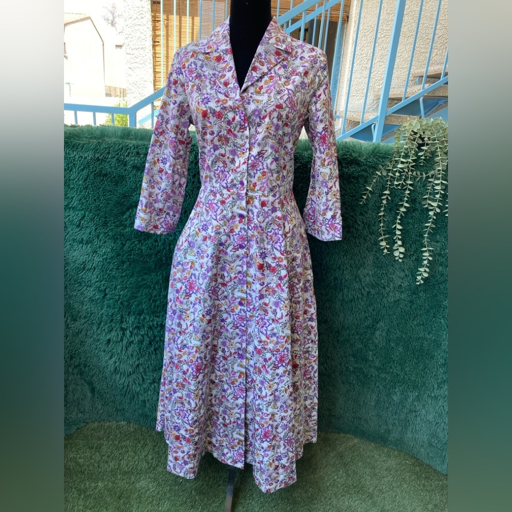 NWOT J. Peterman Size 10 Purple Floral 1947 Long Sleeve Shirt Dress